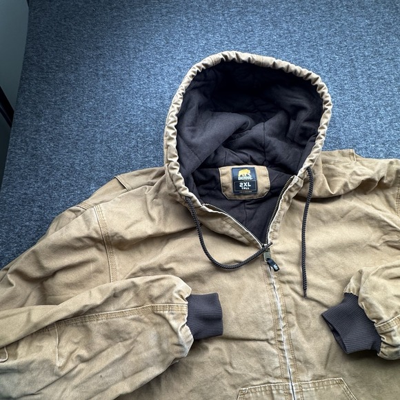 Berne Duck Canvas Jacket Hooded Men's Sz 2XLT Workwear Grunge Tan‎ Brown - Picture 2 of 16